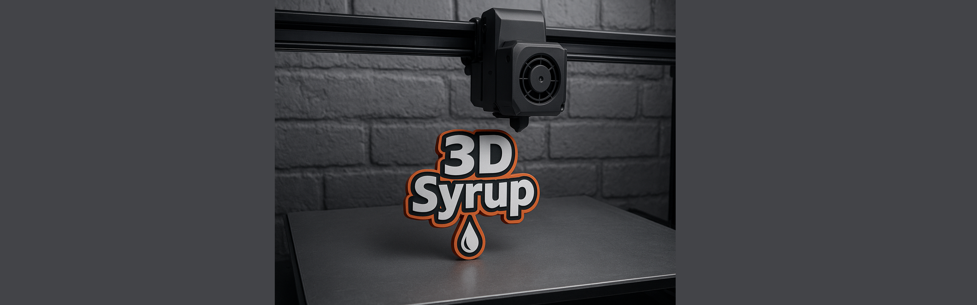 3D printer with 3DSyrup logo on a gray background